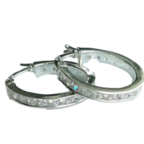 Sterling Silver CZ Hoop Earrings - Picture 2 of 8